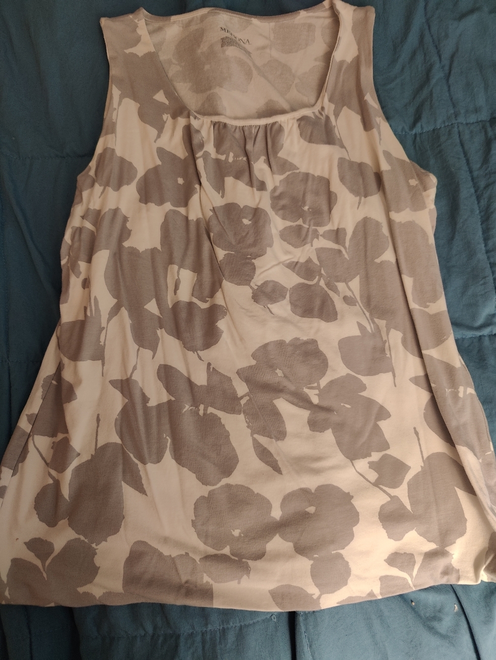 Merona White And Gray Floral Scoop Neck Tank, Size Xl